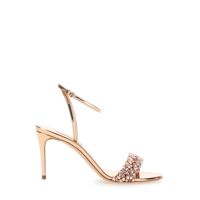 ‘Starlink’ Pink Sandals with High Stiletto Heel and Braided Embellishment in Ecoleather Woman