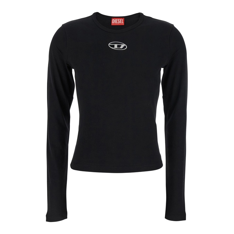 ‘T-Uncutie’ Black Top with Cut-Out Detail and Logo Patch on the Front in Cotton Woman