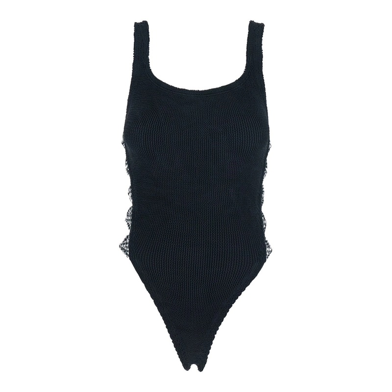 ‘Tiffany’ Black Swimsuit with Square Neckline and Bow Details on the Side in Tech Fabric Stretch Woman