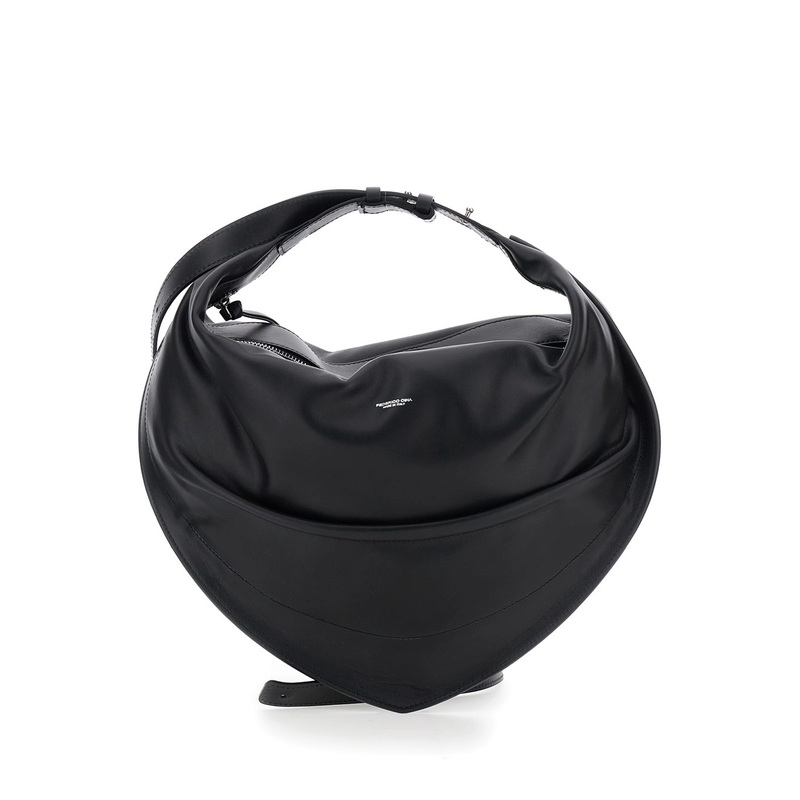 ‘Tortellino’ Black Shoulder Bag with Adjustable Strap and Logo Lettering on the Front in Leather Woman