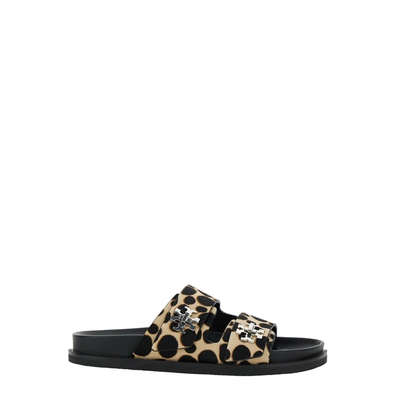 ‘Turnlock’ Brown Sandals with Double Strap and Leopard Print in Leather Woman