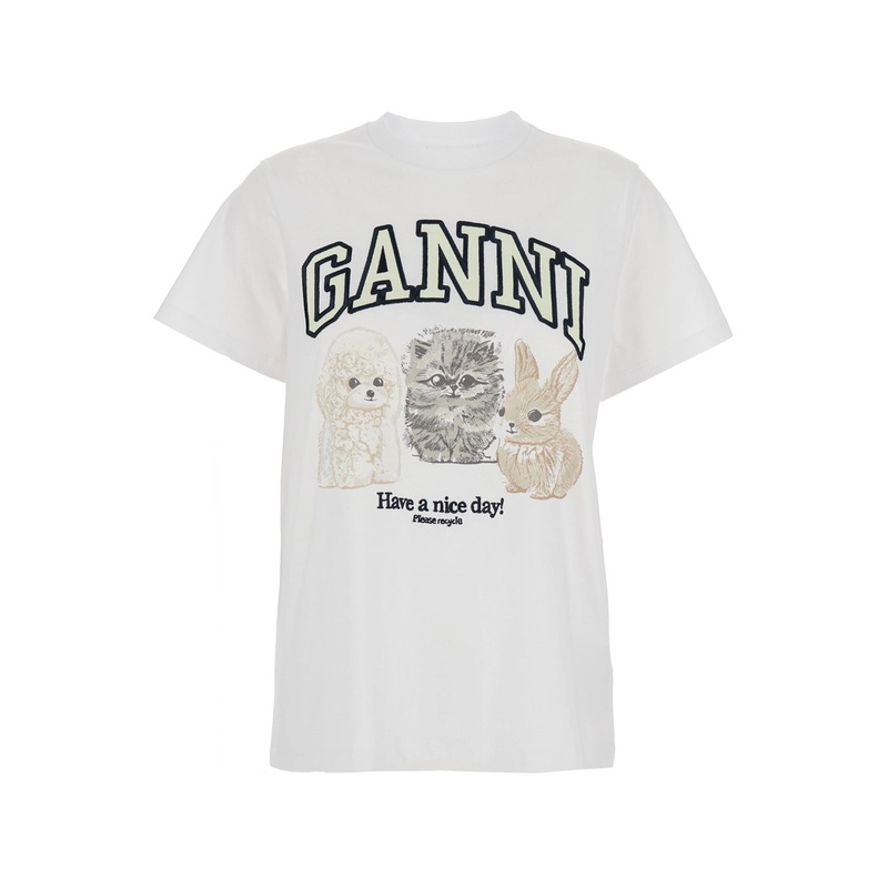 White Crewneck T-Shirt with Maxi Logo on the Front in Cotton Woman