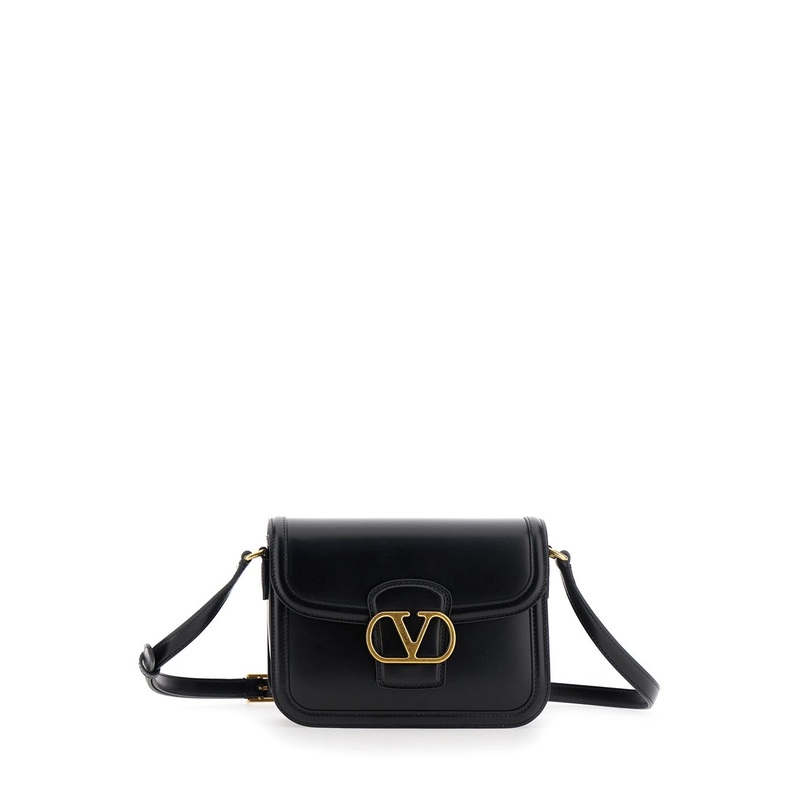 ‘9TO5’ Black Crossbody Bag with VLogo Detail on the Front and Adjustable Shoulder Strap in Leather Woman