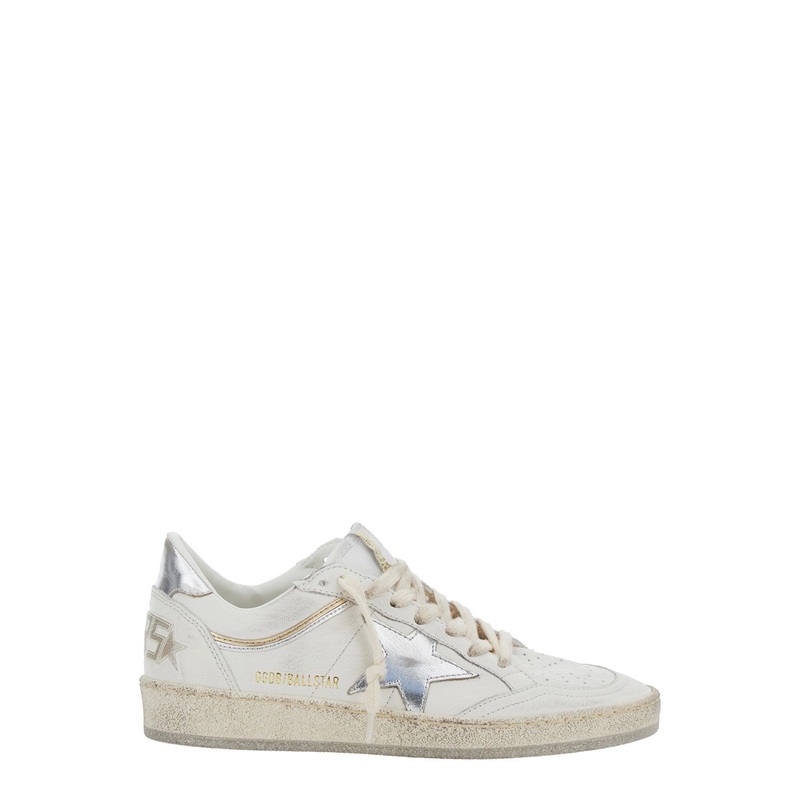 ‘Ballstar’ White Low Top Sneakers with Laminated Star Patch on the Side and Laminated Heel with Logo Lettering in Leather Woman