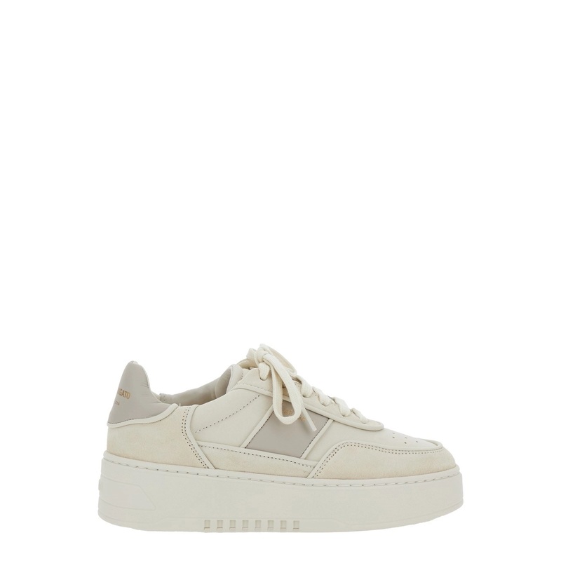 Beige Sneakers with Contrasting Heel with Logo Lettering in Leather Blend Woman