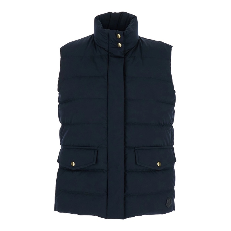 ‘Besset’ Blue Vest with High Neck and Two Front Flap Pockets with Buttons in Tech Fabric Woman