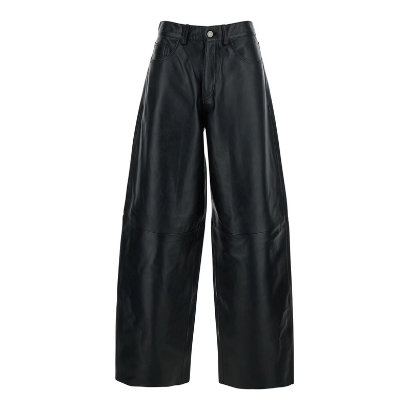 ‘Bethany’ Black Five-Pocket Trousers with Belt Loops in Leather Woman