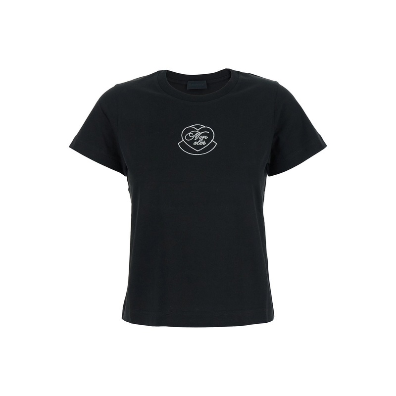 Black Crewneck T-Shirt with Logo on the Front in Cotton Woman