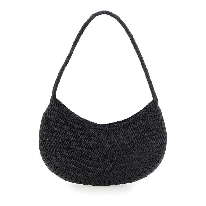 Black Crossbody Bag with Concealed Magnetic Closure and Interwoven Design in Leather Woman