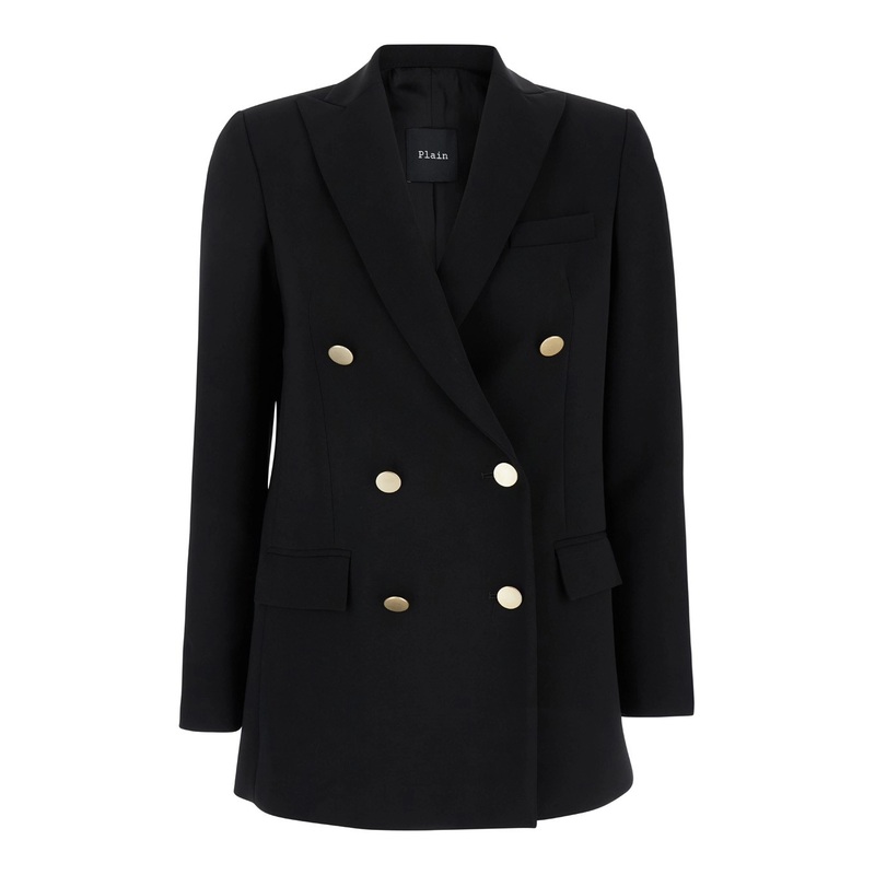 Black Double-Breasted Jacket with Golden Buttons in Cady Woman