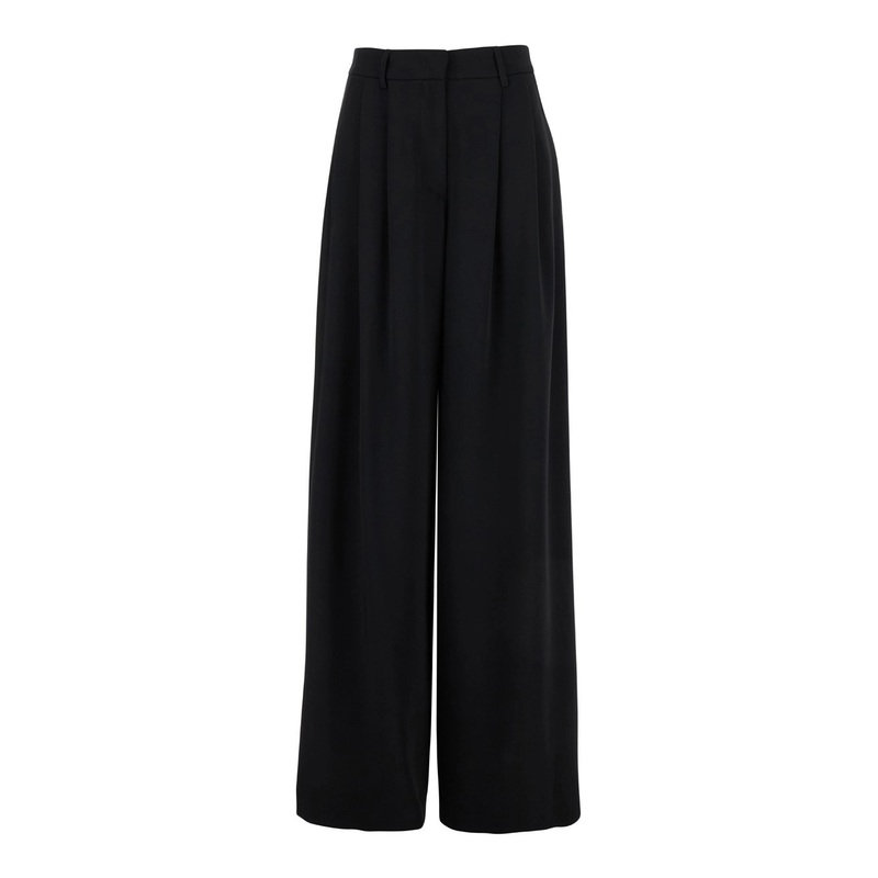 Black Pants with Belt Loops and Wide Leg in Cady Woman