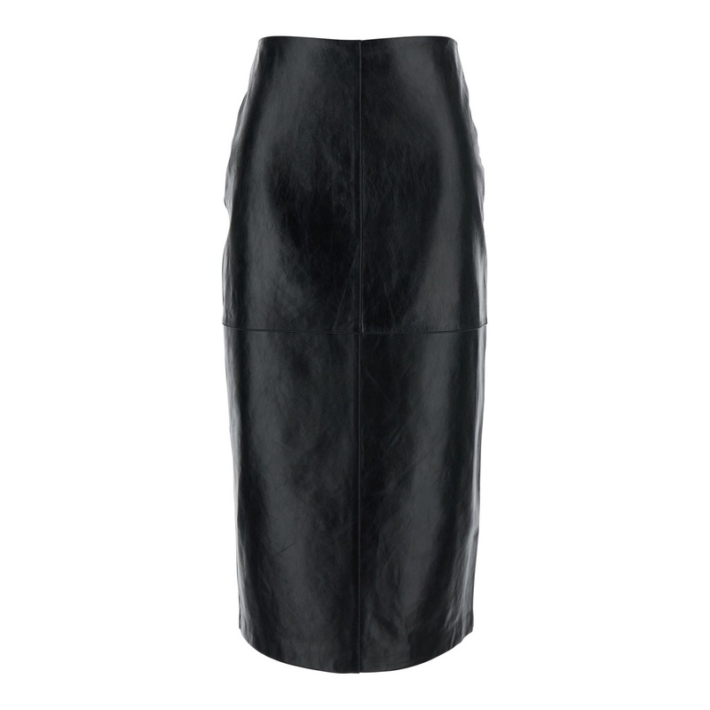 Black Skirt with Hidden Back Closure in Leather Woman