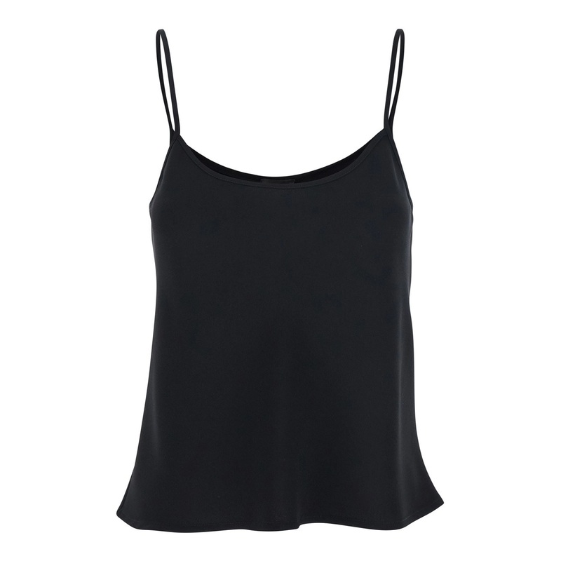 Black Top with Spaghetti Straps in Satin Woman
