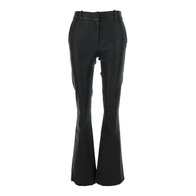Black Trousers with Belt Loops and Flared Legs in Leather Woman
