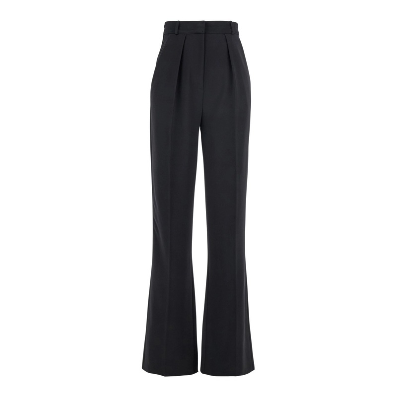 Black Trousers with Pleated Details in Fabric Woman