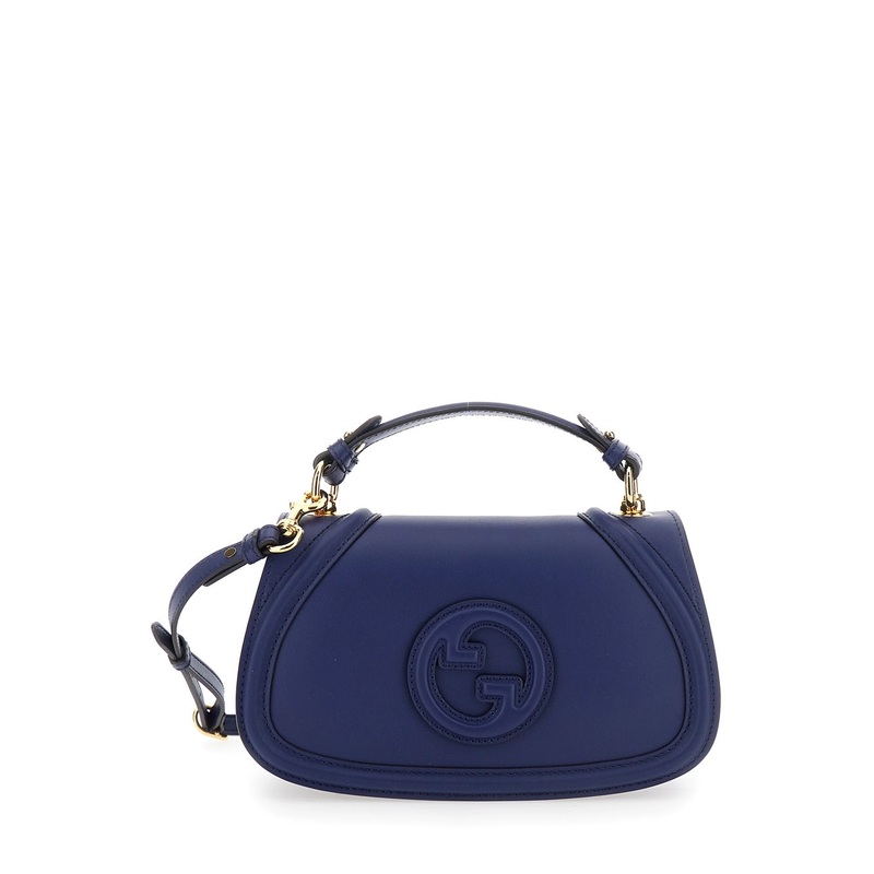‘Blondie’ Blue Handbag with GG Logo Plaque on the Front in Leather Woman