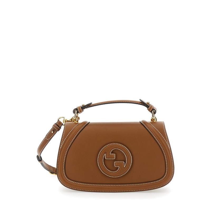 ‘Blondie’ Brown Handbag with GG Logo Plaque on the Front in Leather Woman