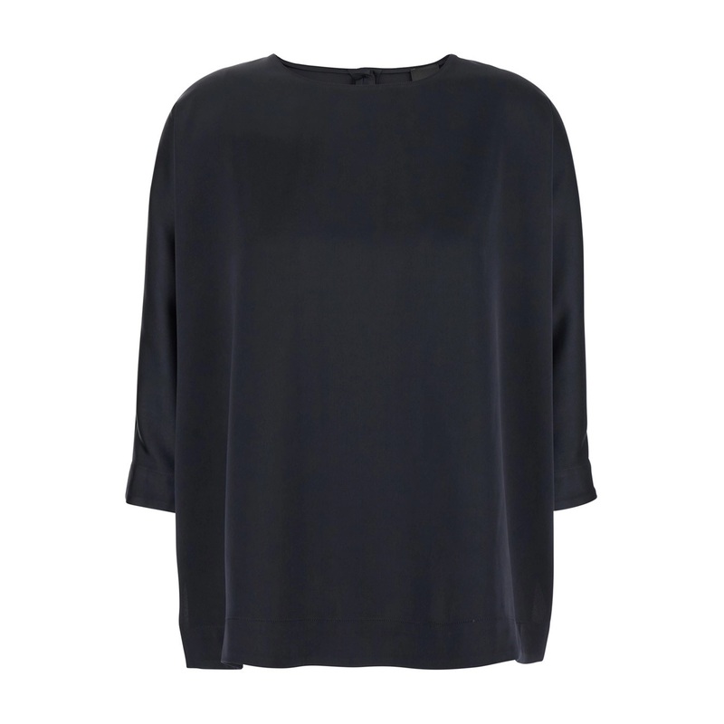 Blue Blouse with Three-Quarter Sleeves in Satin Woman