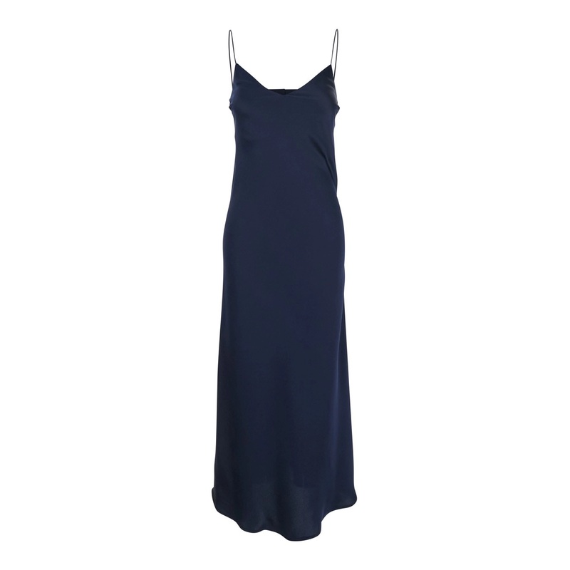 Blue Dress with Thin Straps in Fabric Woman