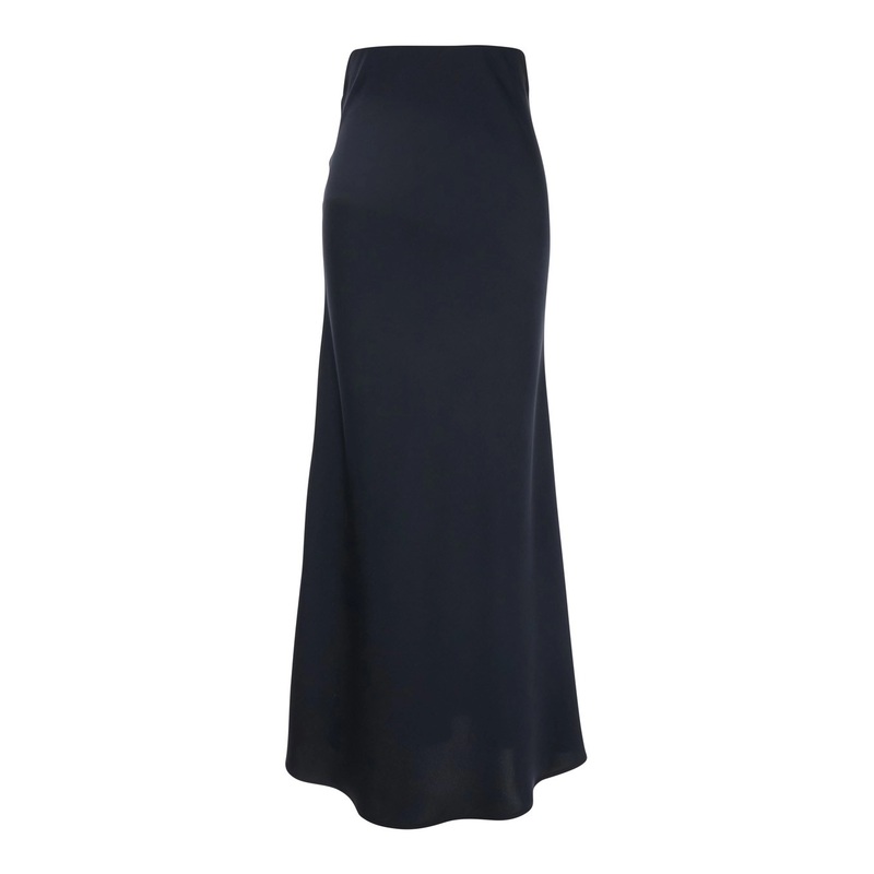 Blue Long Skirt  with Volant Detail at the End in Satin Woman