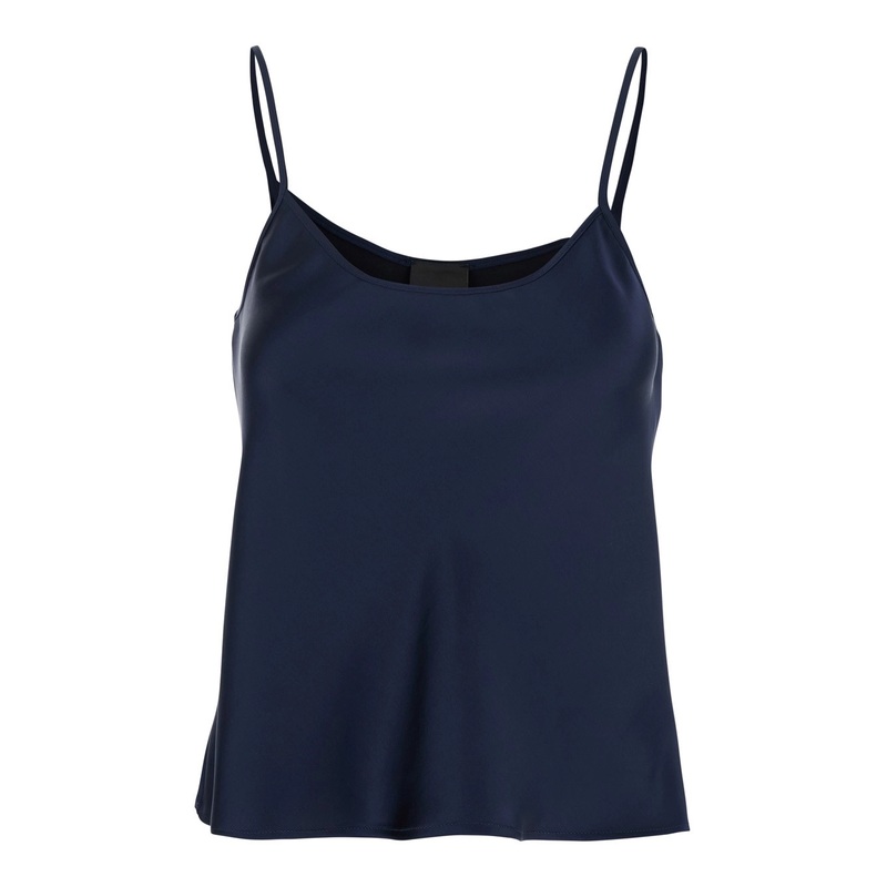 Blue Top with Spaghetti Straps in Satin Woman