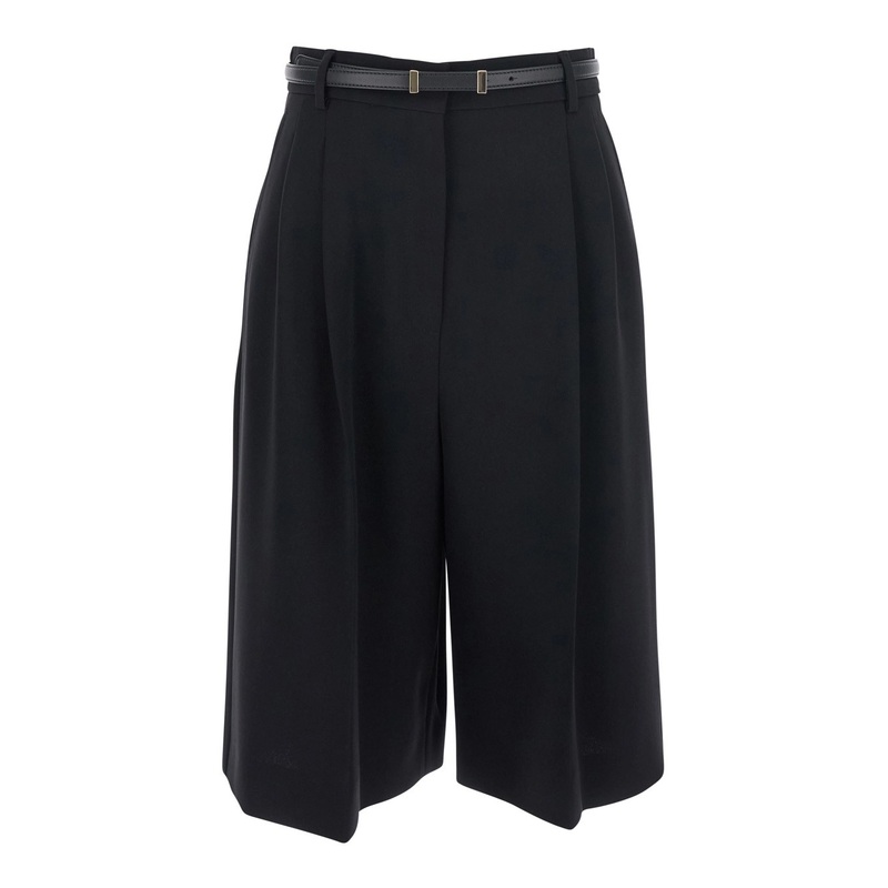‘Boero’ Black Cropped Belted Pants in Tech Fabric Woman