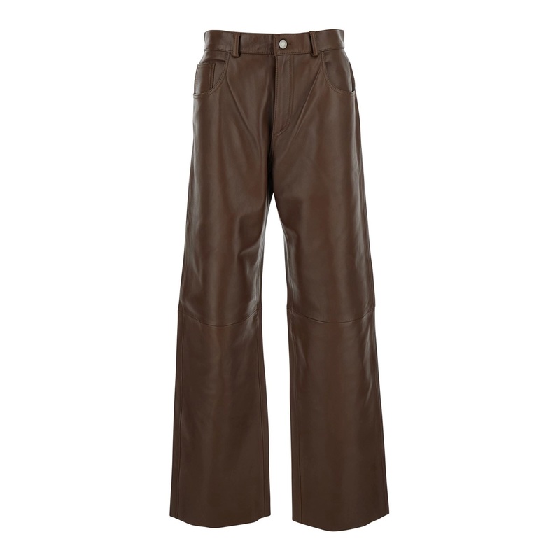 ‘Bonnie’ Brown Five-Pocket Trousers with Belt Loops in Leather Woman
