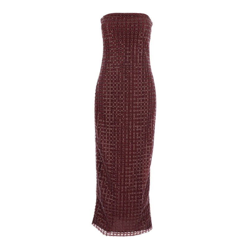 Bordeaux Long Dress with All-Over Sequins in Fabric Woman