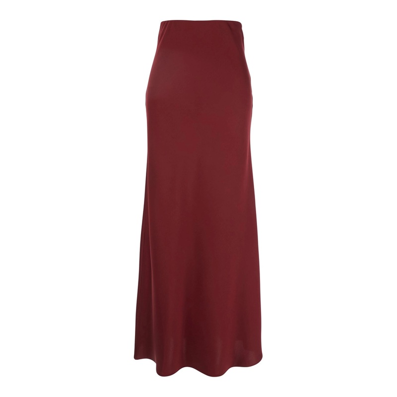 Bordeaux Long Skirt  with Volant Detail at the End in Satin Woman