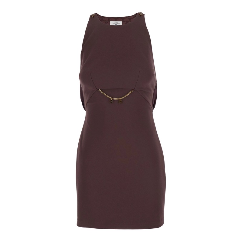 Bordeaux Sleeveless Dress with Chain Decoration on the Front in Fabric Woman