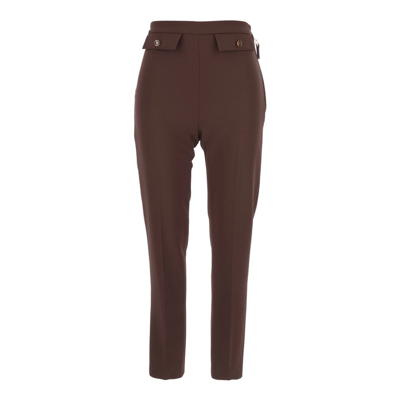 Brown Crop Trousers with Patch Pockets and Zip Fastening in Fabric Woman