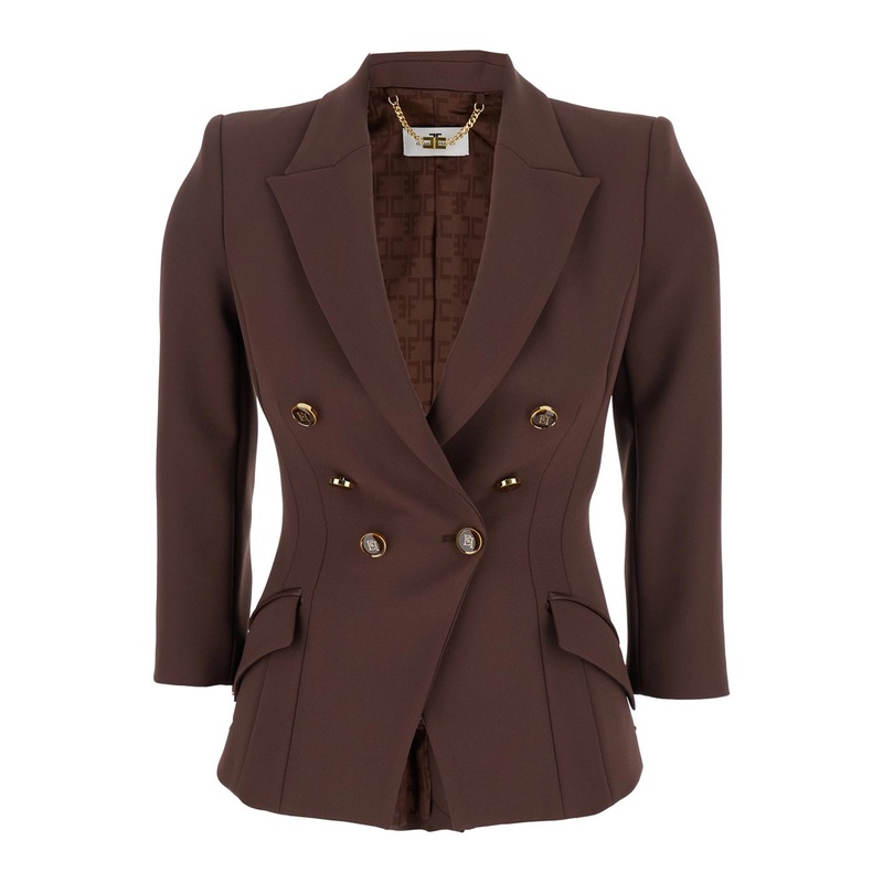 Brown Jacket with Classic Lapels and Double-Breasted Fastening in Fabric Woman