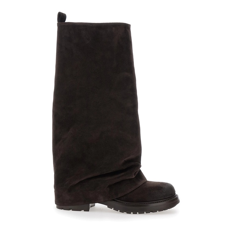 Brown Multilayer Combat Boots with One Block Sole in Suede Woman