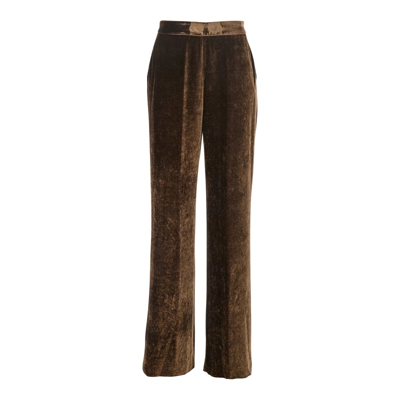 Brown Pants with High Waist and Wide Leg in Viscose Blend Woman
