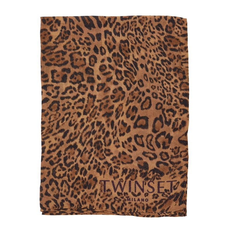 Brown Rectangular Scarf with Animal Print in Modal Blend Woman