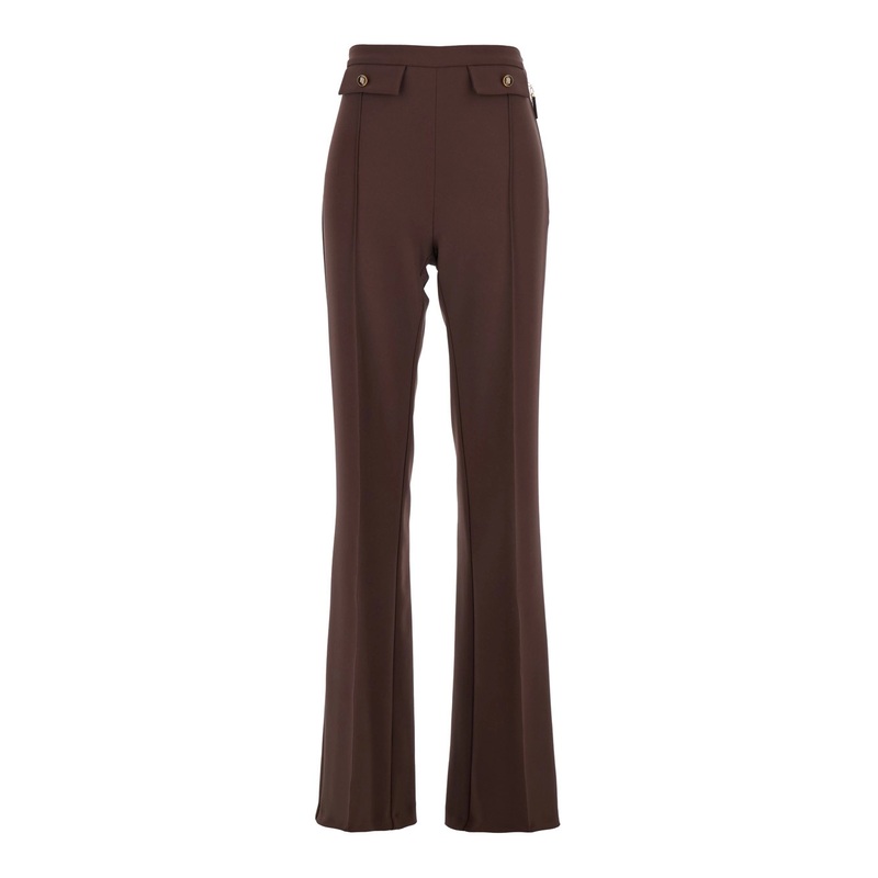Brown Trousers with Patch Pockets and Zip Fastening in Fabric Woman