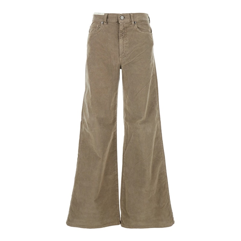 ‘Cindy’ Beige Pants with Logo Patch on the Rear and Wide Leg in Corduroy Woman