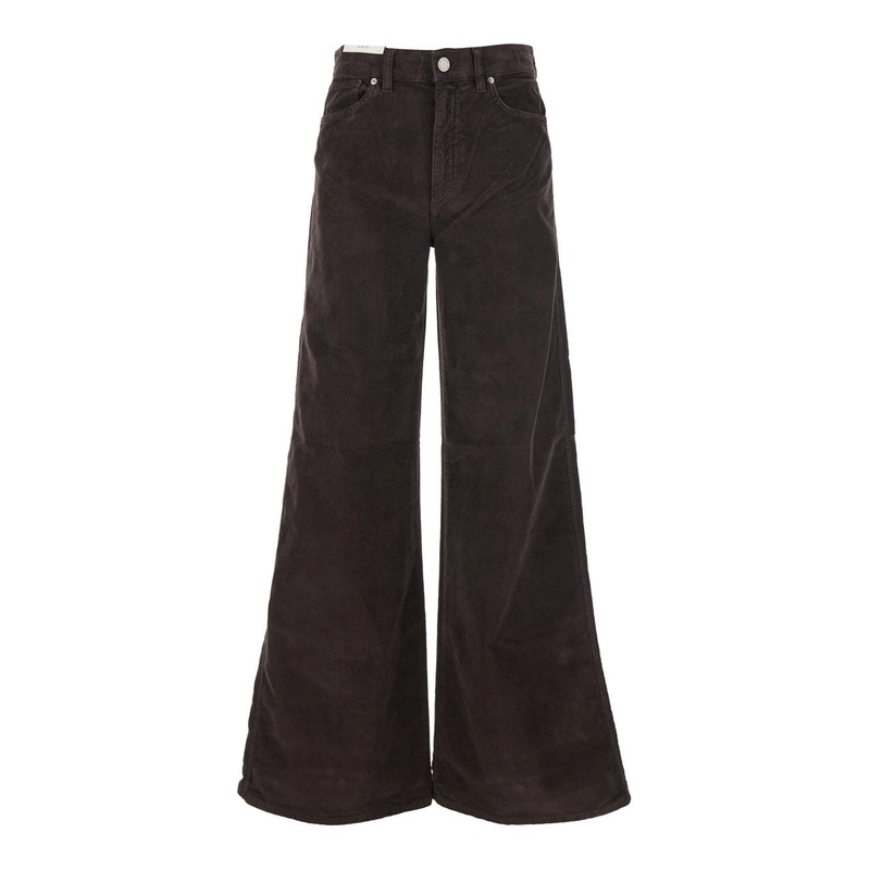 ‘Cindy’ Brown Pants with Logo Patch on the Rear and Wide Leg in Corduroy Woman