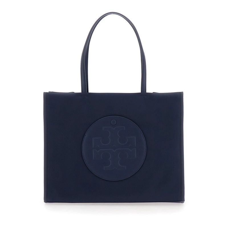 ‘Ella’ Blue Small Tote Bag with Two Top Handles and Embossed Maxi Logo on the Front in Fabric Woman