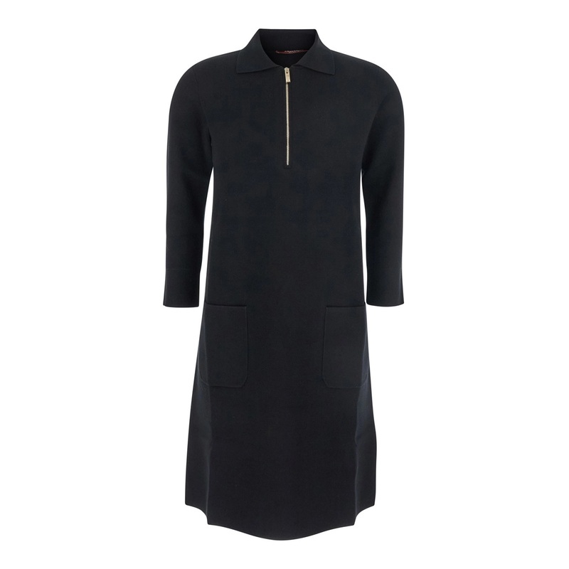 ‘Ere’ Black Dress with Front Zip Closure and Two Front Patch Pockets in Viscose Blend Woman