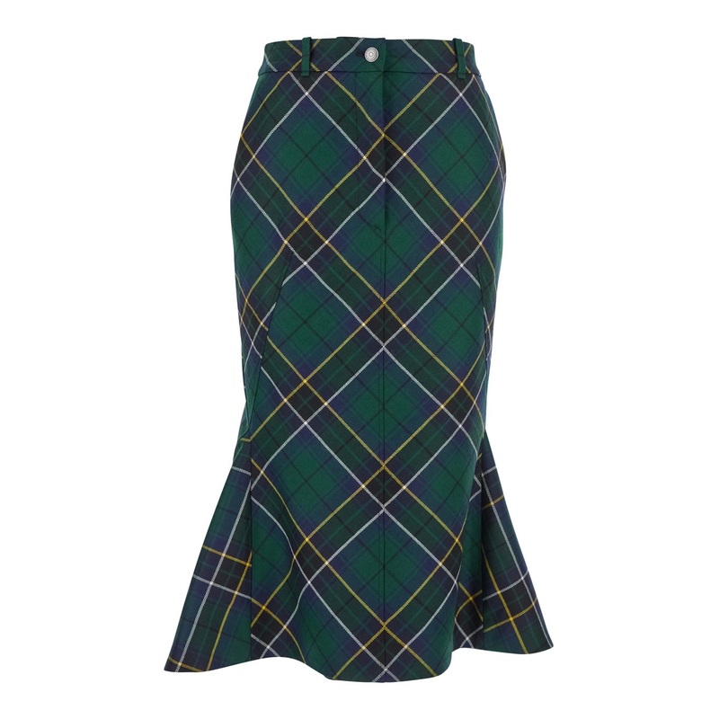 Green Skirt with All-Over Tartan Pattern in Cotton Woman