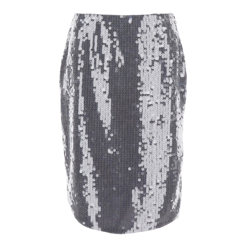 Grey Skirt with All-Over Sequins in Tech Fabric Woman