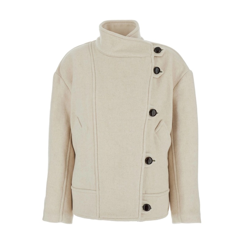 ‘Hanis’ Beige Jacket with Stand-Up Collar and Dropped Shoulders in Wool Blend Woman