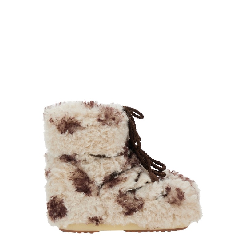 ‘Icon’ Beige Snow Boots with Cow Print in Eco Fur Woman
