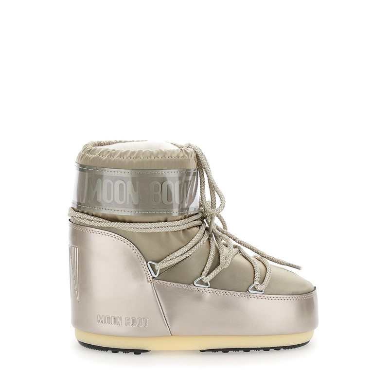 ‘Icon’ Metallic Snow Ankle Boots with Maxi Logo Print on the Side in Tech Fabric Woman