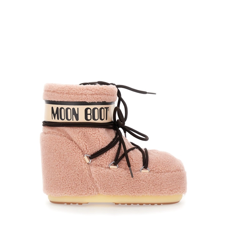 ‘Icon’ Pink Snow Ankle Boots with Maxi Logo Print on the Side in Fleece Woman