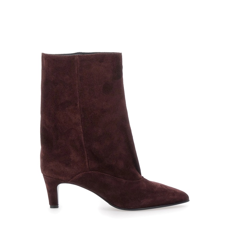 ‘Joelle’ Bordeaux Ankle Boots with Pointed Design and Low Heel in Suede Woman