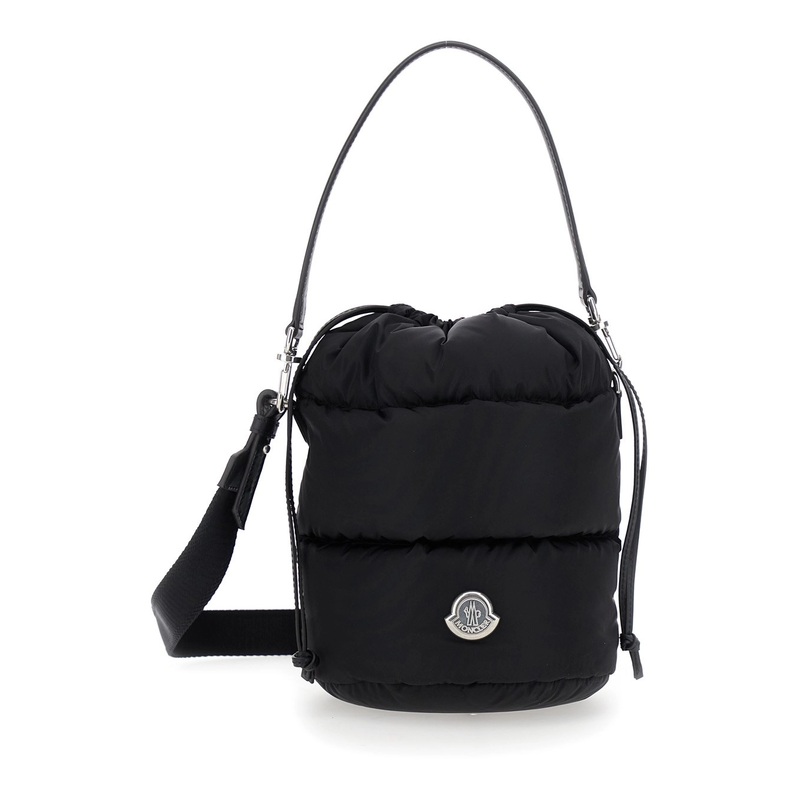 ‘Karadoc’ Black Handbag with Drawstring Closure and Logo Patch on the Front in Tech Fabric Woman