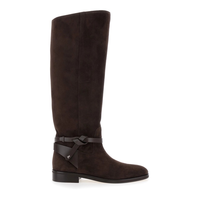 ‘Lawton’ Brown Knee-High Boots with Knotted Detail in Suede Woman