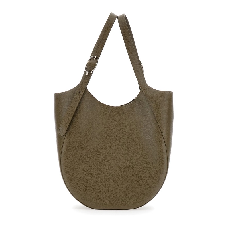 ‘Le Foulonn’ Brown XL Shoulder Bag with Two Top Handles and Buckle Closure in Grained Leather Woman
